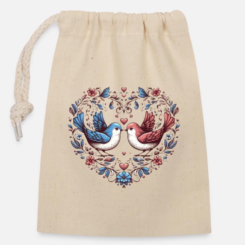 Amour - Sac cadeau en coton avec cordon (14 x 20 cm) - nature