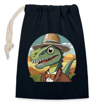lustiger Dino mit hut im comic Style - Verschließbarer Geschenkbeutel aus Baumwolle (14x20cm) - Navy - Vorne