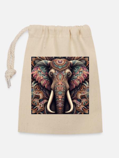 Decorated Elephant - Closable cotton gift bag (14x20cm) - nature