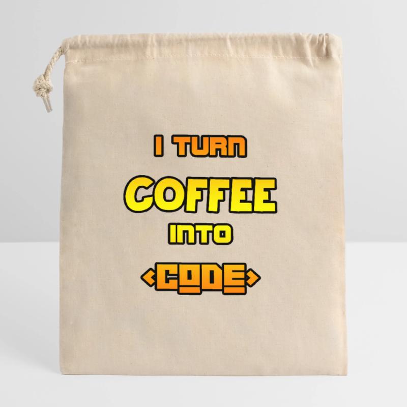 I turn coffee into code Closable cotton gift bag (14x20cm)