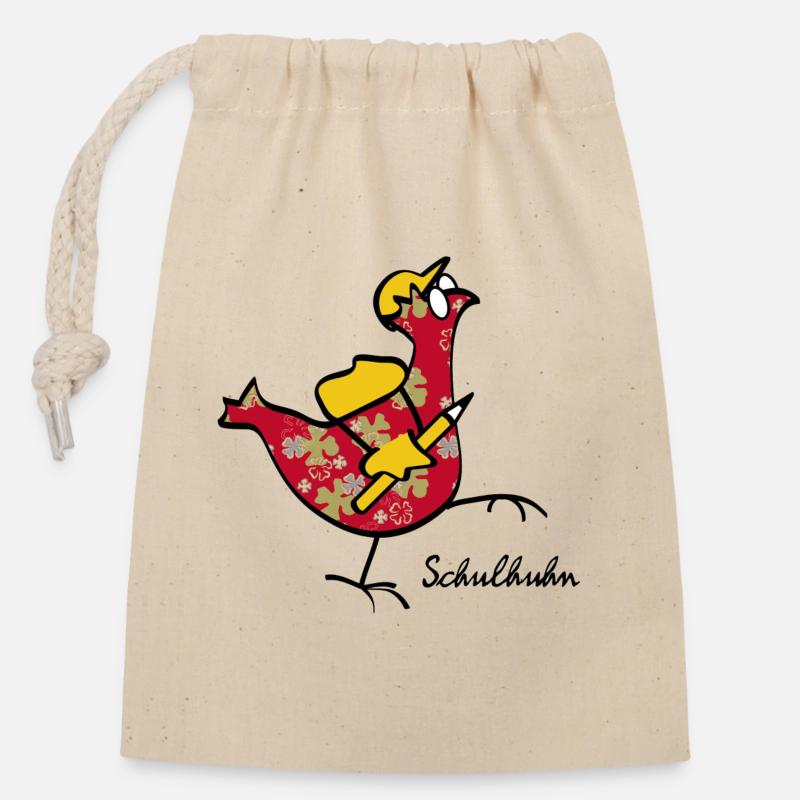 Das Schul-Huhn der Begleiter in den Alltag - Verschließbarer Geschenkbeutel aus Baumwolle (14x20cm) - Natur