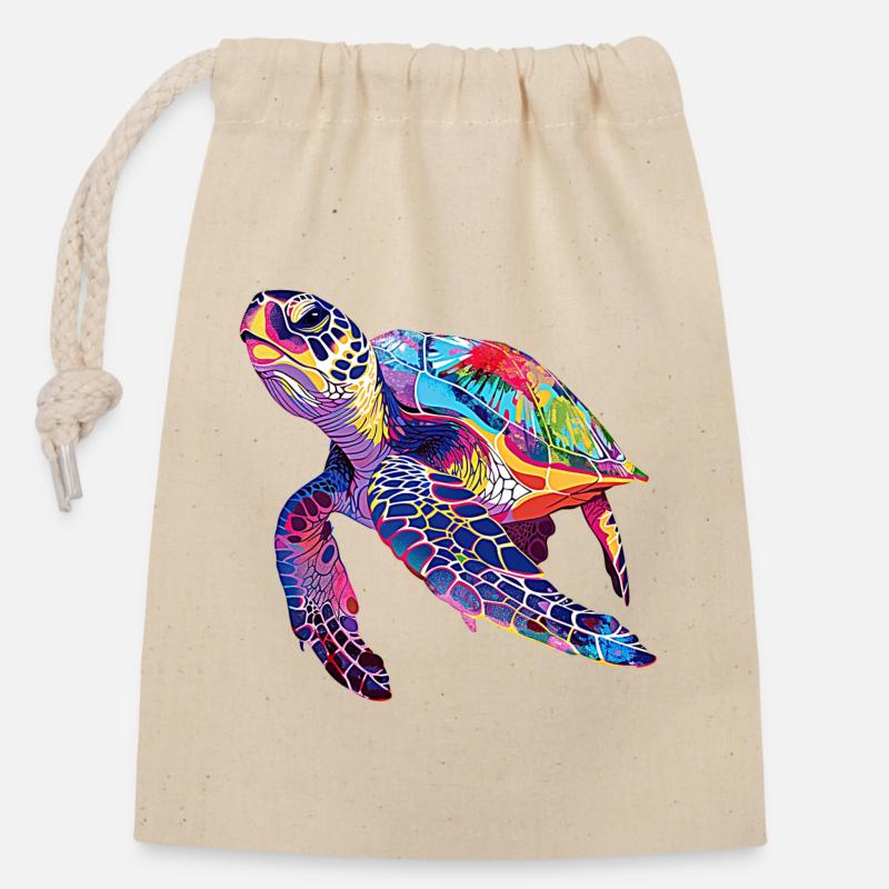 Schildkröte rainbow - Verschließbarer Geschenkbeutel aus Baumwolle (14x20cm) - Natur