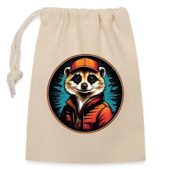 Cooles Erdmännchen im Outdoor Outfit Vintage Stil - Verschließbarer Geschenkbeutel aus Baumwolle (14x20cm) - Natur - Vorne