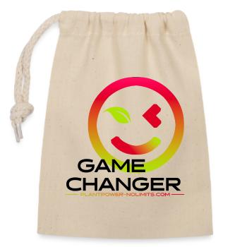 GAME CHANGER | Plant Power - No Limits - Verschließbarer Geschenkbeutel aus Baumwolle (14x20cm) - Natur - Vorne