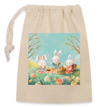Easter Bunny Picnic – Family Joy in Spring - Closable cotton gift bag (14x20cm) - nature - Front