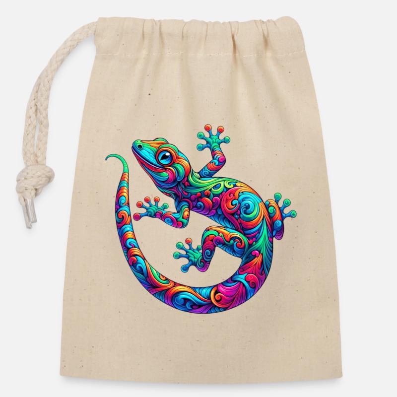 Gecko - Sac cadeau en coton avec cordon (14 x 20 cm) - nature
