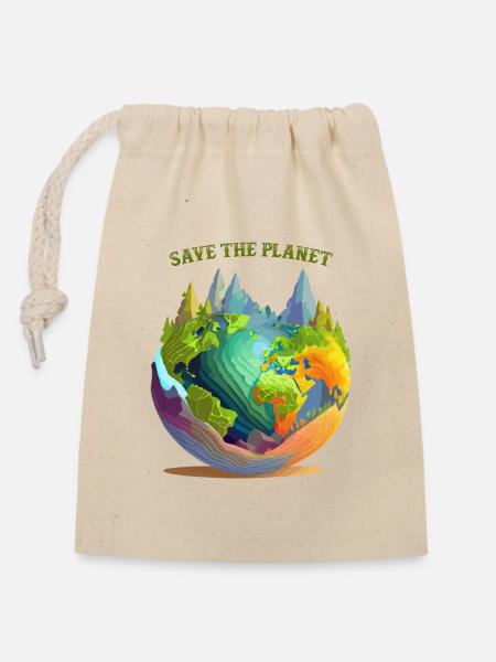Rette den Planeten - Verschließbarer Geschenkbeutel aus Baumwolle (14x20cm) - Natur