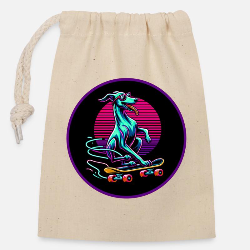 Skating Whippet - Verschließbarer Geschenkbeutel aus Baumwolle (14x20cm) - Natur