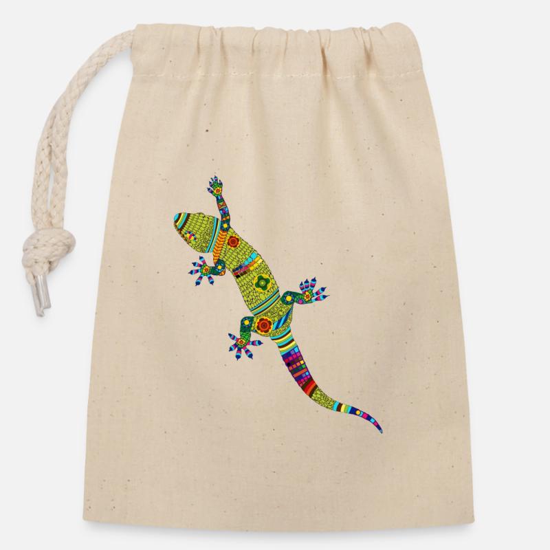 Gecko - Verschließbarer Geschenkbeutel aus Baumwolle (14x20cm) - Natur