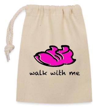 Running shoe Walk with me - Closable cotton gift bag (14x20cm) - nature - Front