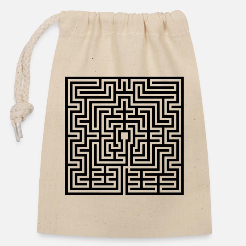 Labyrinthe - Sac cadeau en coton avec cordon (14 x 20 cm) - nature
