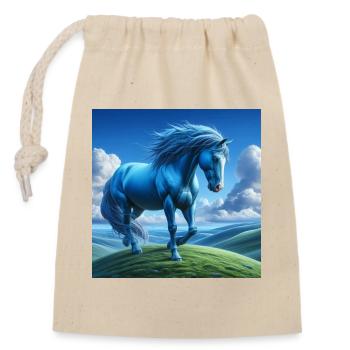 Cheval bleu - Sac cadeau en coton avec cordon (14 x 20 cm) - nature - Devant