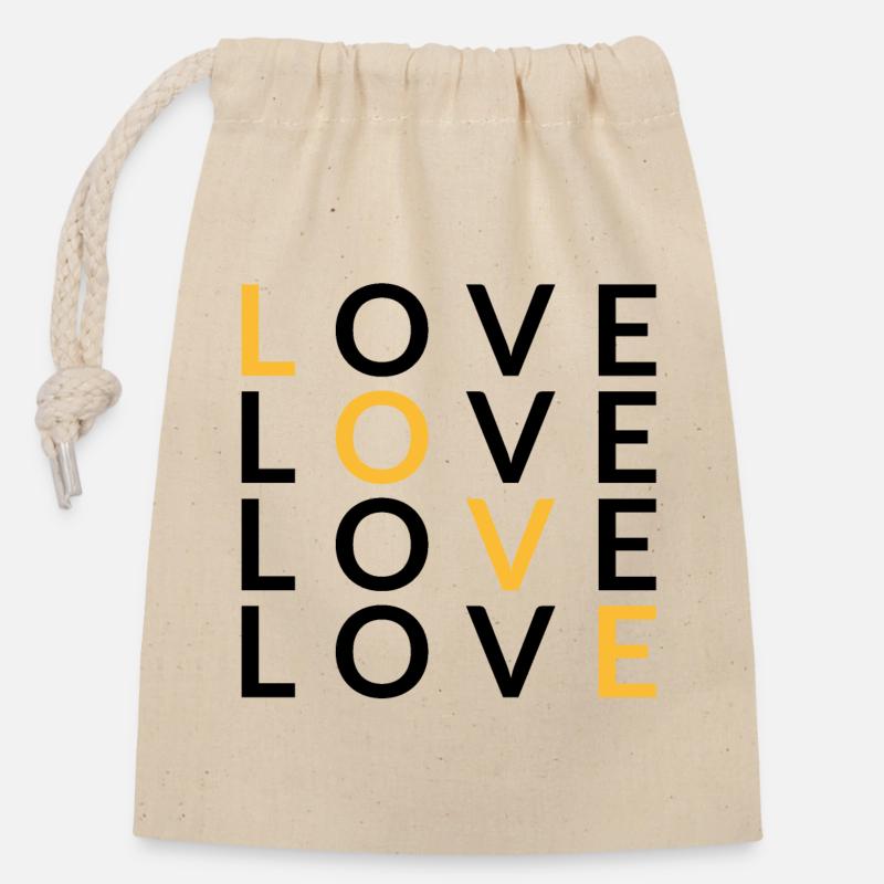 4 LOVE yellow - Verschließbarer Geschenkbeutel aus Baumwolle (14x20cm) - Natur