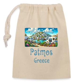 Patmos Greece holiday island beach - Closable cotton gift bag (14x20cm) - nature - Front