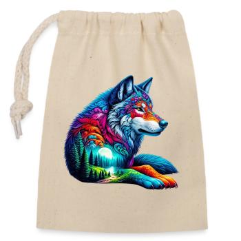 Loup - Sac cadeau en coton avec cordon (14 x 20 cm) - nature - Devant