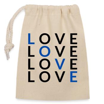 4 LOVE blue - Verschließbarer Geschenkbeutel aus Baumwolle (14x20cm) - Natur - Vorne