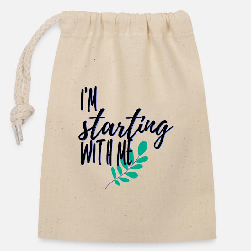 I m starting with me - Verschließbarer Geschenkbeutel aus Baumwolle (14x20cm) - Natur