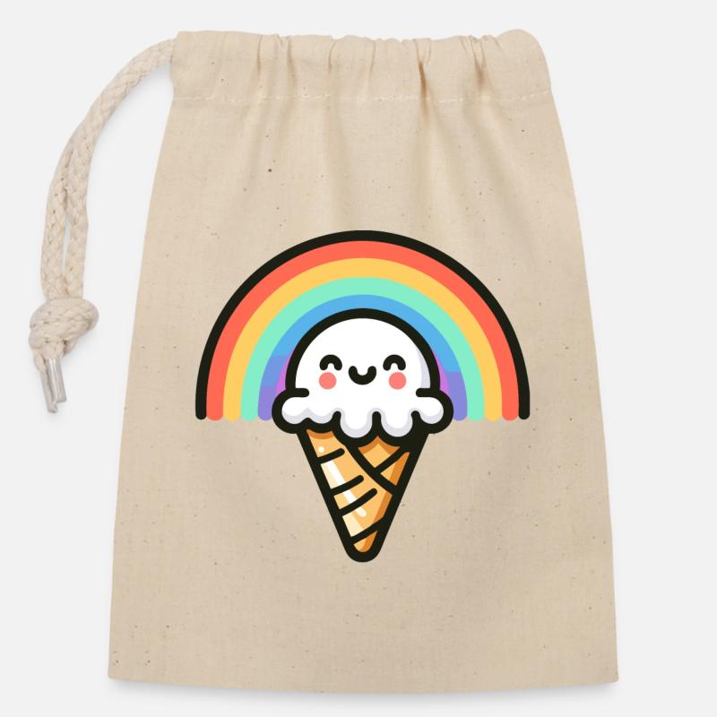 Rainbow Scoop : l’arc le plus doux - Sac cadeau en coton avec cordon (14 x 20 cm) - nature
