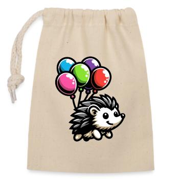 Hedgehog Harmony: The Balloon Buddy - Closable cotton gift bag (14x20cm) - nature - Front
