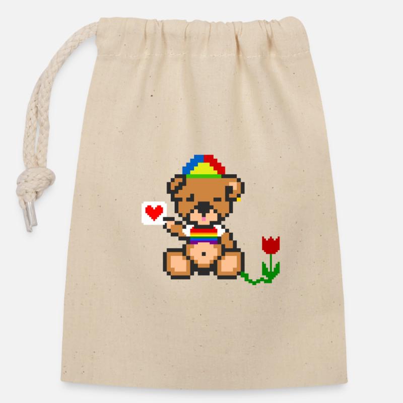 Pixel-Bären-Stolz - Verschließbarer Geschenkbeutel aus Baumwolle (14x20cm) - Natur
