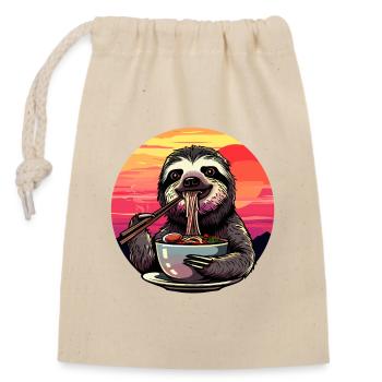 Lustig Faultier Ramen Nudeln Faultiere Japan Retro - Verschließbarer Geschenkbeutel aus Baumwolle (14x20cm) - Natur - Vorne