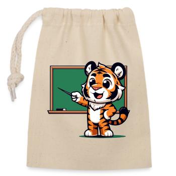 Die Klasse von Professor Tiger - Verschließbarer Geschenkbeutel aus Baumwolle (14x20cm) - Natur - Vorne