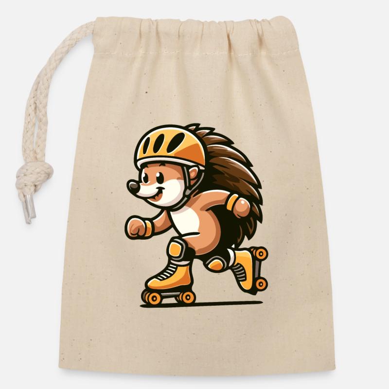 Roller Rush Hedgehog: The Speedy Skater - Closable cotton gift bag (14x20cm) - nature