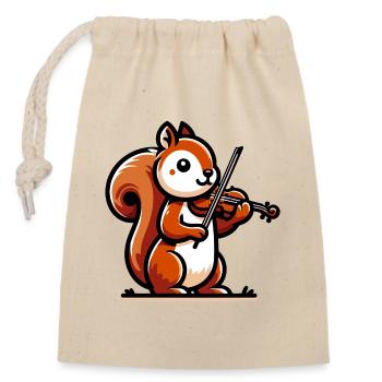 Melodic Squirrel: Symphonie im Park - Verschließbarer Geschenkbeutel aus Baumwolle (14x20cm) - Natur - Vorne