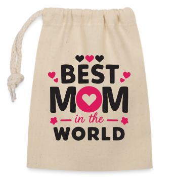 Best Mom in the World - Closable cotton gift bag (14x20cm) - nature - Front