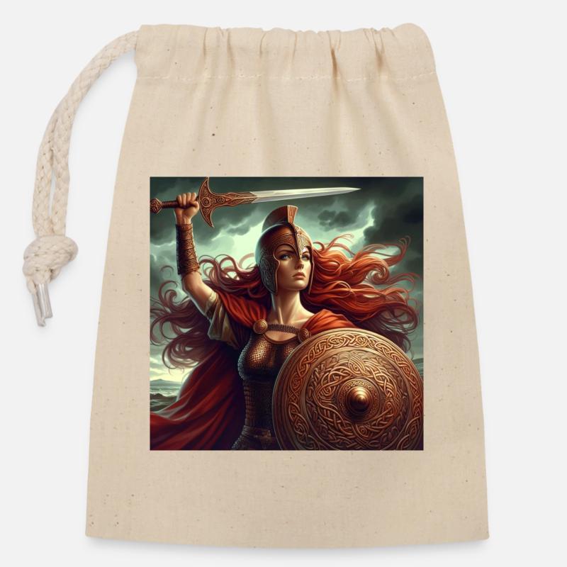 Guerrier celtique - Sac cadeau en coton avec cordon (14 x 20 cm) - nature