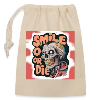 Squelette chauve avec texte souriant - Sac cadeau en coton avec cordon (14 x 20 cm) - nature - Devant