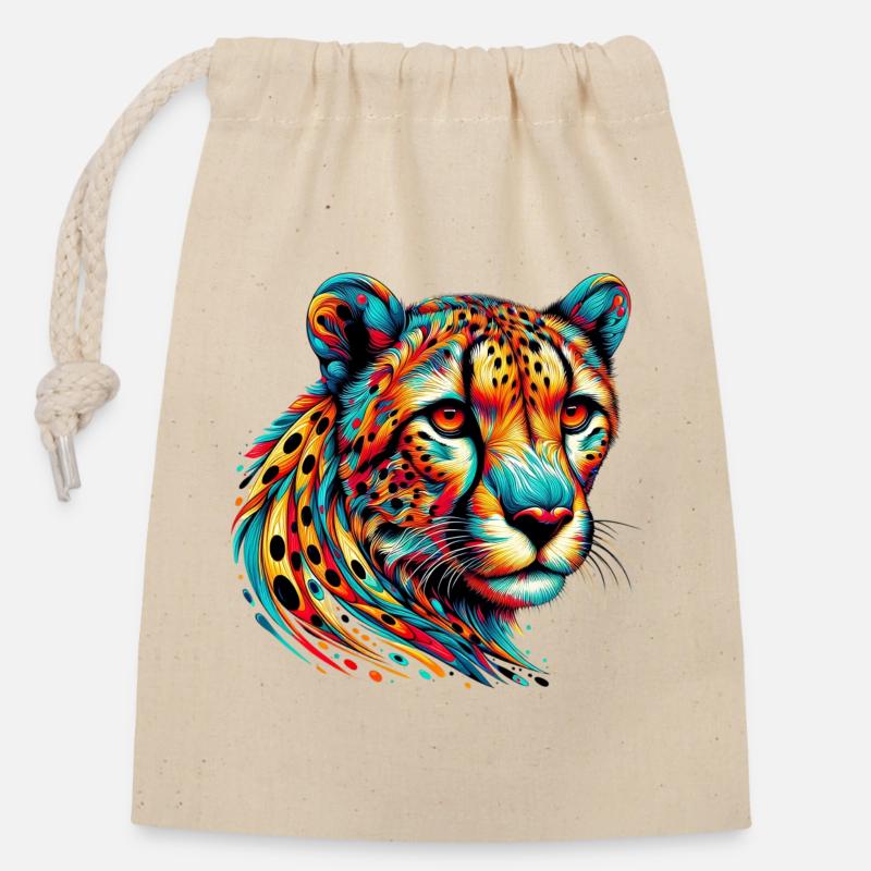 Guépard - Sac cadeau en coton avec cordon (14 x 20 cm) - nature
