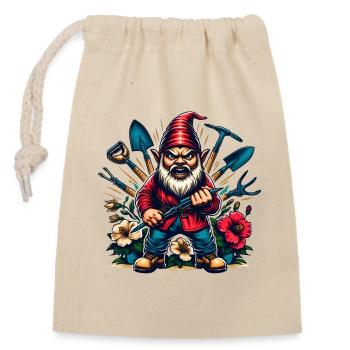 Nain de jardin coloré et sinistre avec des fleurs et des outils - Sac cadeau en coton avec cordon (14 x 20 cm) - nature - Devant