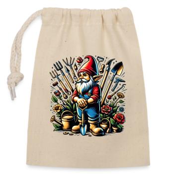 Nain de jardin coloré et vivant entouré d’outils - Sac cadeau en coton avec cordon (14 x 20 cm) - nature - Devant