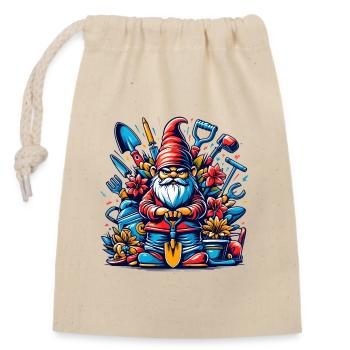 Nain de jardin coloré et sinistre avec des fleurs et des outils - Sac cadeau en coton avec cordon (14 x 20 cm) - nature - Devant