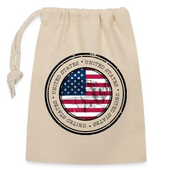 US Flag Map Round Emblem - Closable cotton gift bag (14x20cm) - nature - Front