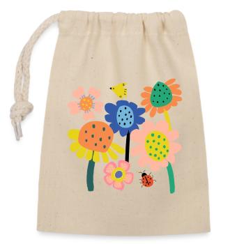 Bunter Blumen Garten - Verschließbarer Geschenkbeutel aus Baumwolle (14x20cm) - Natur - Vorne