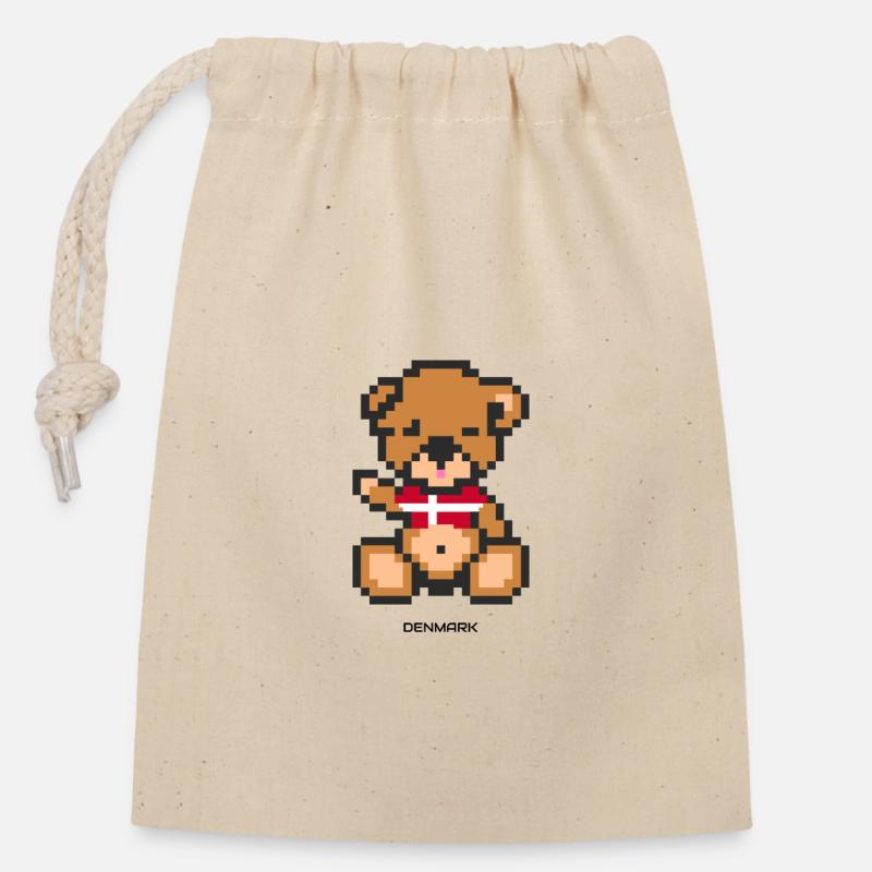 Pixel Bär Dänemark - Verschließbarer Geschenkbeutel aus Baumwolle (14x20cm) - Natur