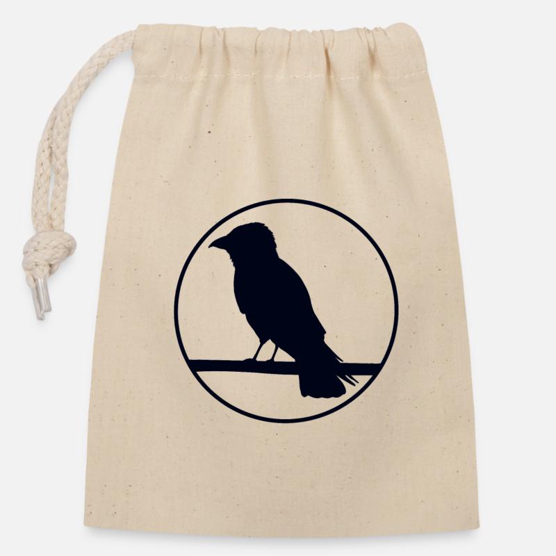 Corbeau sur une branche - Sac cadeau en coton avec cordon (14 x 20 cm) - nature