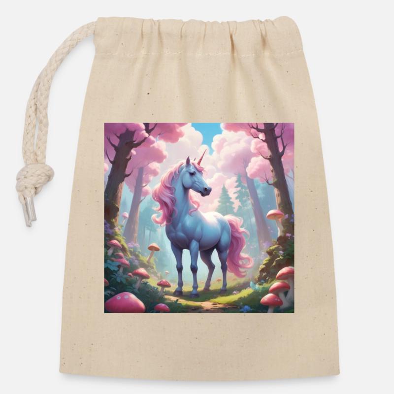 Unicorn in the Enchanted Forest - Closable cotton gift bag (14x20cm) - nature