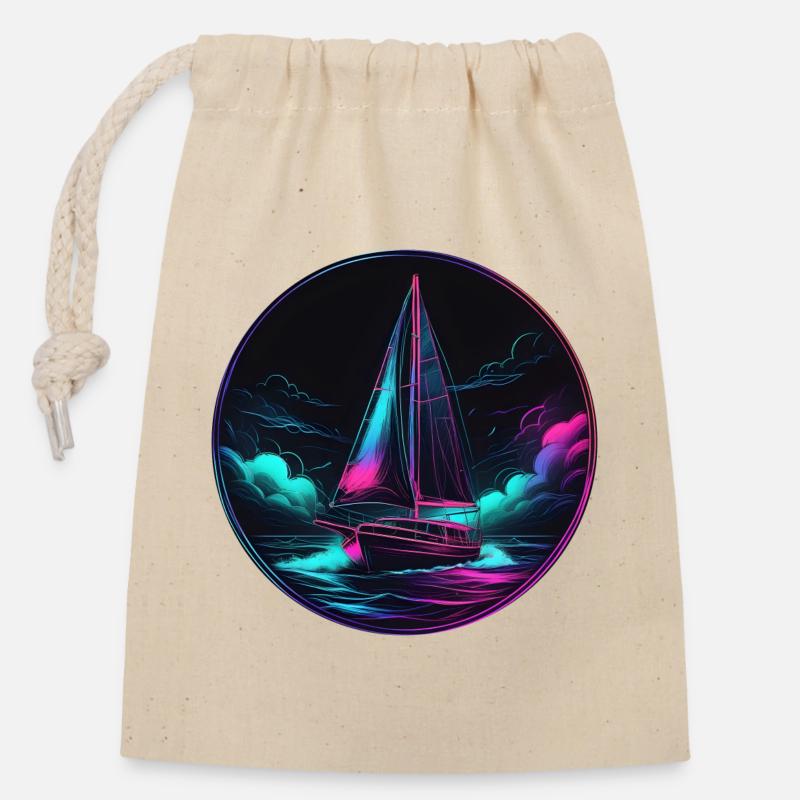 Neon Segelboot Kreis - Verschließbarer Geschenkbeutel aus Baumwolle (14x20cm) - Natur