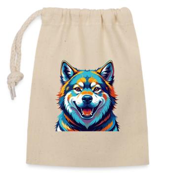 Akita Inu Dog Breed Colorful Cartoon Kawaii - Closable cotton gift bag (14x20cm) - nature - Front