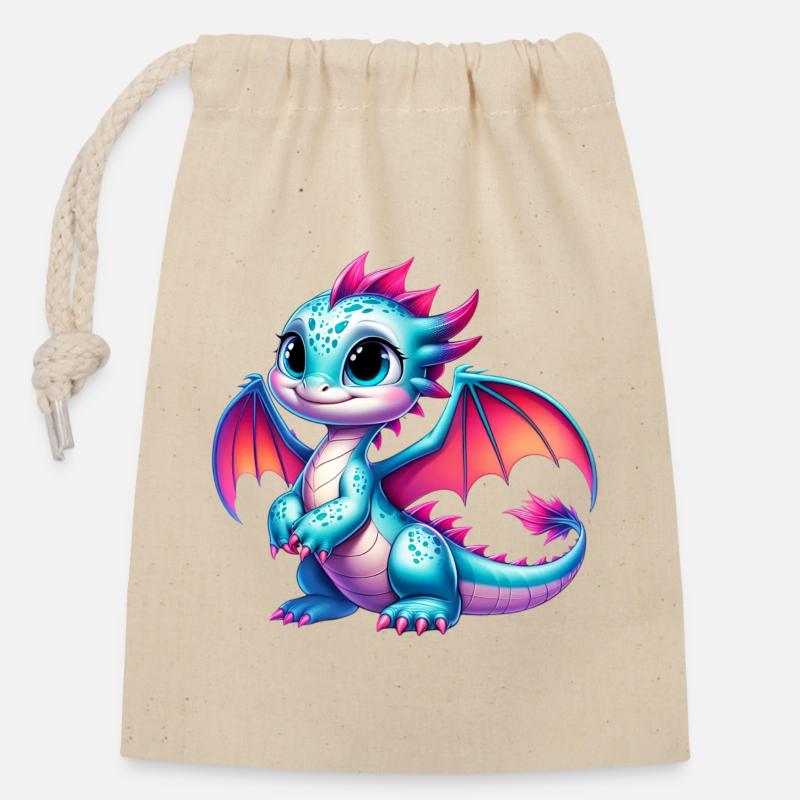 Dragon - Sac cadeau en coton avec cordon (14 x 20 cm) - nature