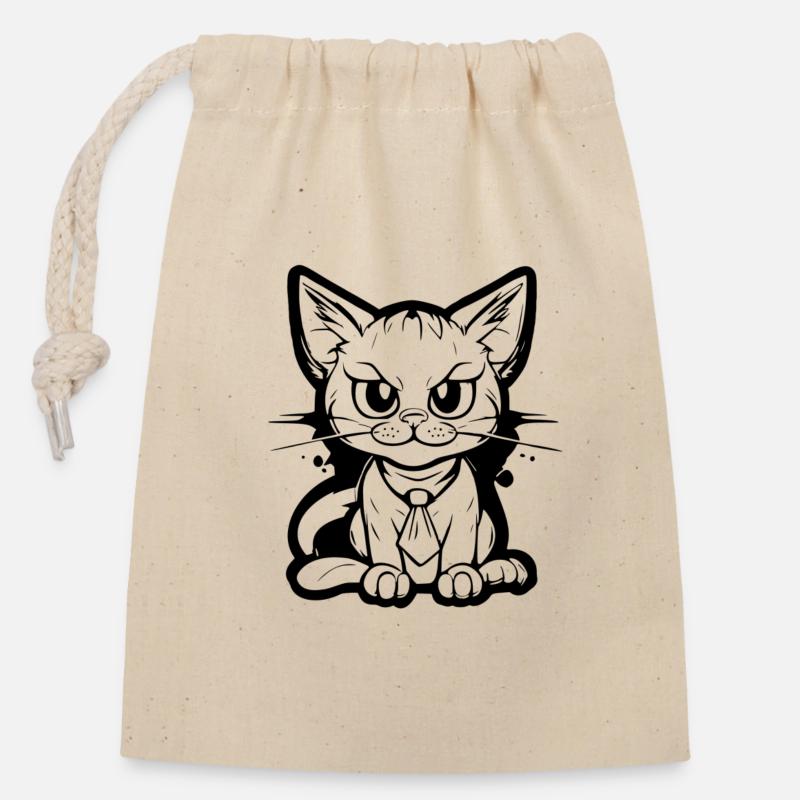 chat logo - Sac cadeau en coton avec cordon (14 x 20 cm) - nature