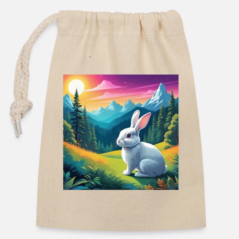 Lapin - Sac cadeau en coton avec cordon (14 x 20 cm) - nature