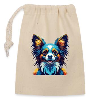 Papillon Hunderasse Bunte Karikatur Kawaii - Verschließbarer Geschenkbeutel aus Baumwolle (14x20cm) - Natur - Vorne