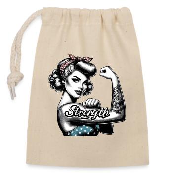 Stärke starke Frau Rockabilly Geschenk - Verschließbarer Geschenkbeutel aus Baumwolle (14x20cm) - Natur - Vorne