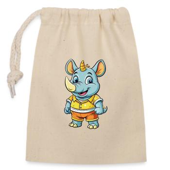 Rhino Cute Cartoon Character Kawaii Clipart - Closable cotton gift bag (14x20cm) - nature - Front