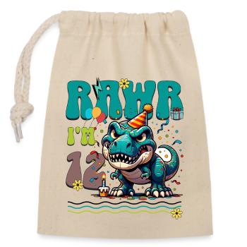 12e anniversaire Rawr T Rex dinosaure - Sac cadeau en coton avec cordon (14 x 20 cm) - nature - Devant