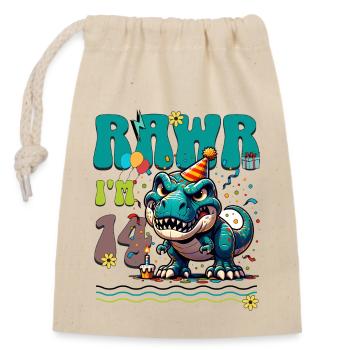 14ème anniversaire Rawr T Rex Dinosaure - Sac cadeau en coton avec cordon (14 x 20 cm) - nature - Devant